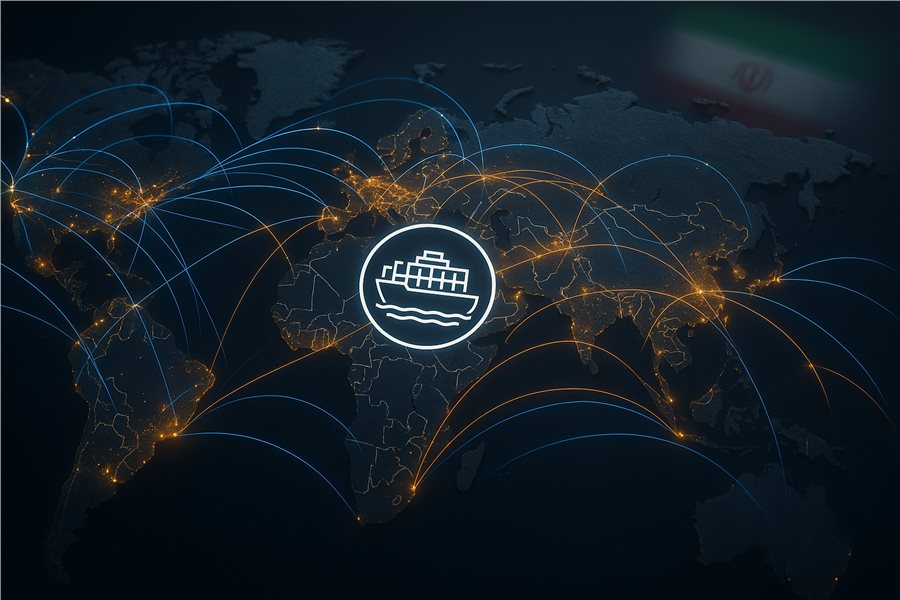 نقشه جهانی با خطوط تجارت بین‌الملل، نشان‌دهنده روندهای صادرات و واردات 2025